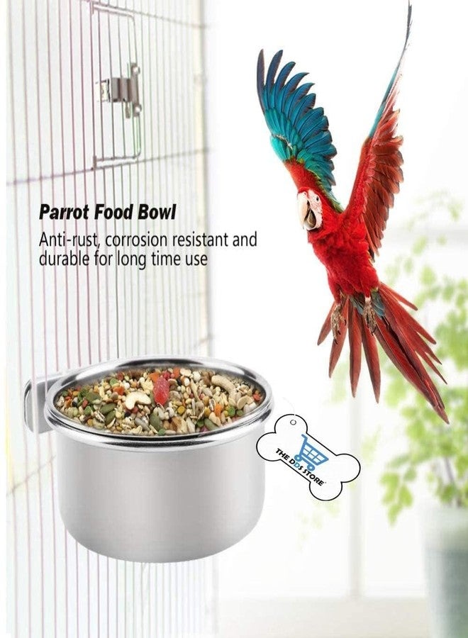 THE DDS STORE Bird Feeding Dish Cups, Parrot Food Bowl Holder-Stainless Steel Coop Cup, Bird Cage Water Bowl for Parakeet African Greys Conure Cockatiels Lovebird Budgie Chinchilla (300.ml Clamp Pack of 2) - Image 4